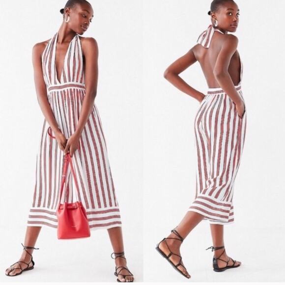 Urban Outfitters Raven White Red Blue Striped Halter Romper Jumpsuit S - Picture 1 of 15